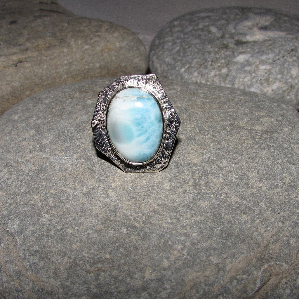 Sterling Silver Larimar Octagonal Ring