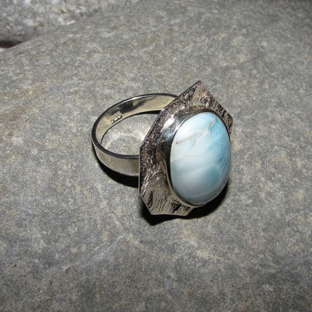Sterling Silver Larimar Octagonal Ring Reverse Side