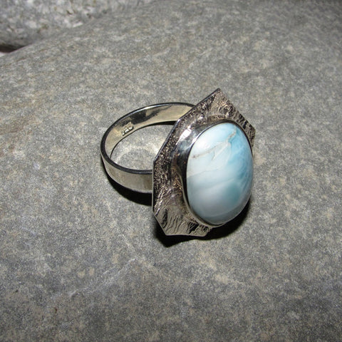 Sterling Silver Larimar Octagonal Ring