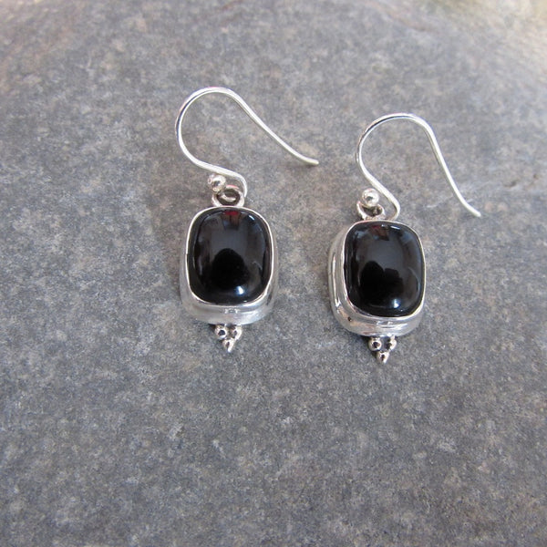 Sterling Silver Onyx Earrings  are crafted with dome shaped Onyx gemstone and Sterling Silver