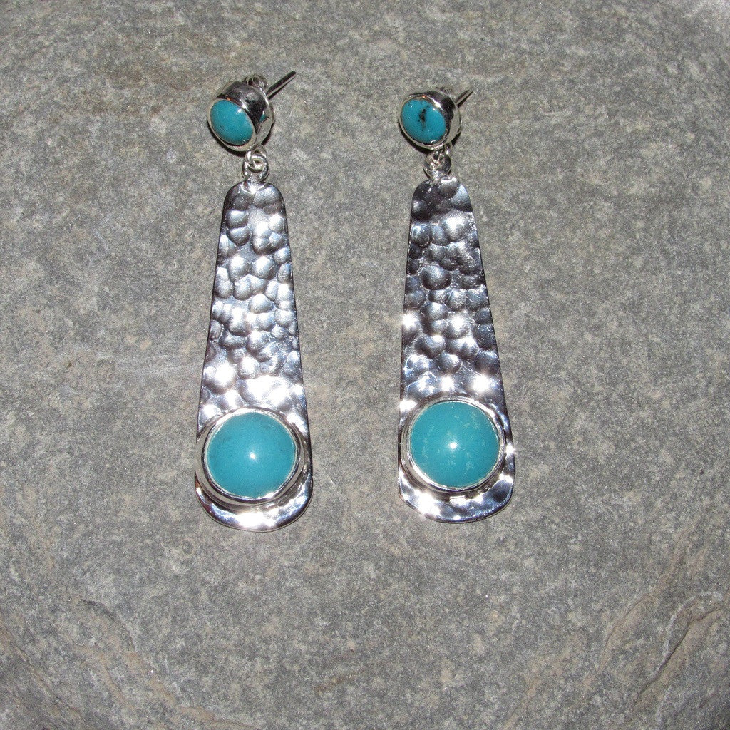 Sterling Silver Turquoise Station Long Earrings