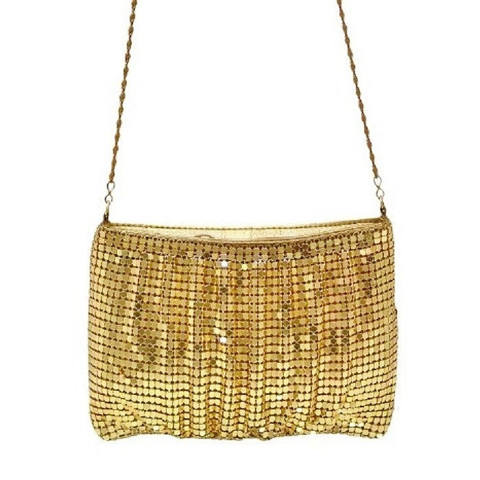 Time Square Gold Mesh Ruched Evening Bag Closeup