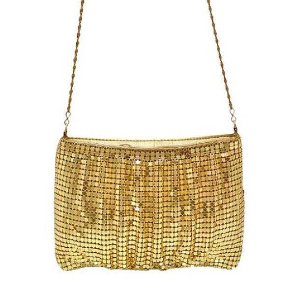 Time Square Gold Mesh Ruched Evening Bag Closeup