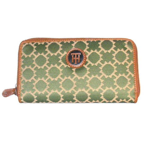 Tommy Hilfiger Green and Tan Zip Around Wallet