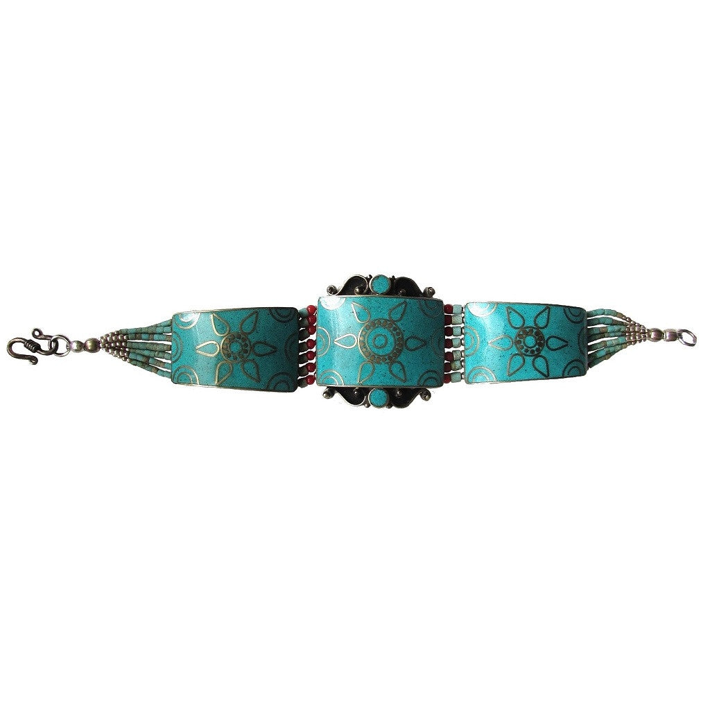 Turquoise Metal Work Bracelet 'Zar' stretch view