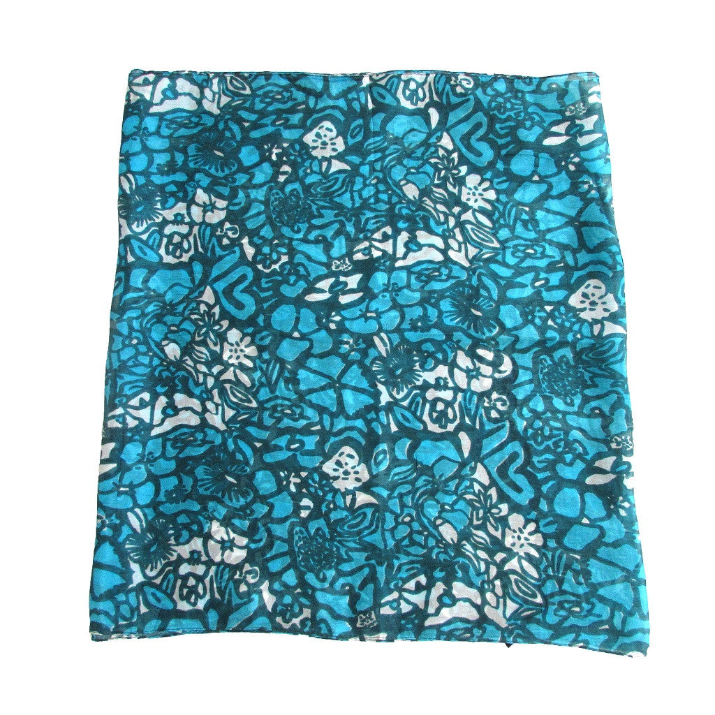 Turquoise Print Silk Scarf Sectional View