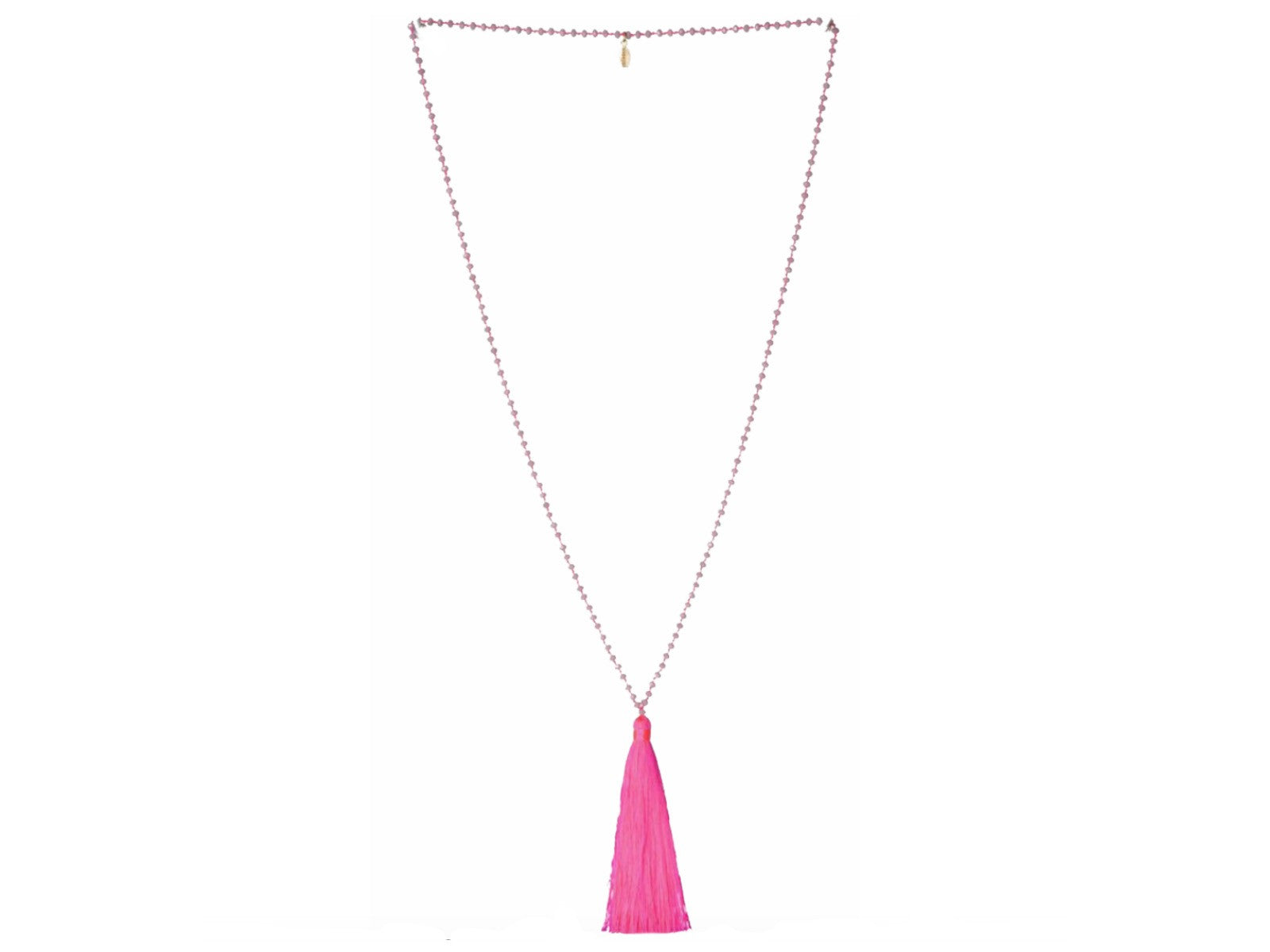 Zacasha Neon Pink Tassel Rosario Necklace