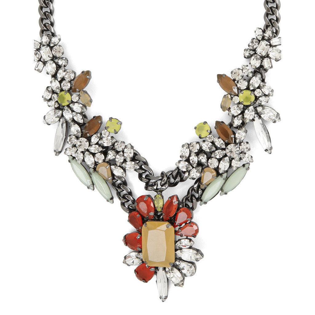 BCBGMAXAZRIA Multicolor Floral Stone Necklace Closeup