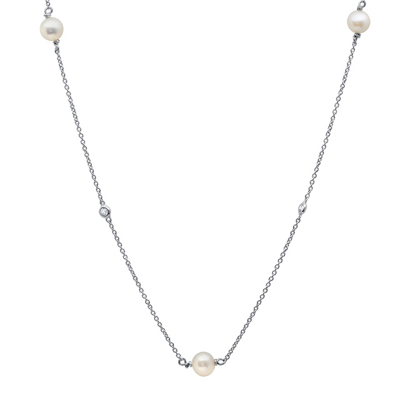 CRISLU Freshwater Pearl on Platinum Sterling Silver Necklace