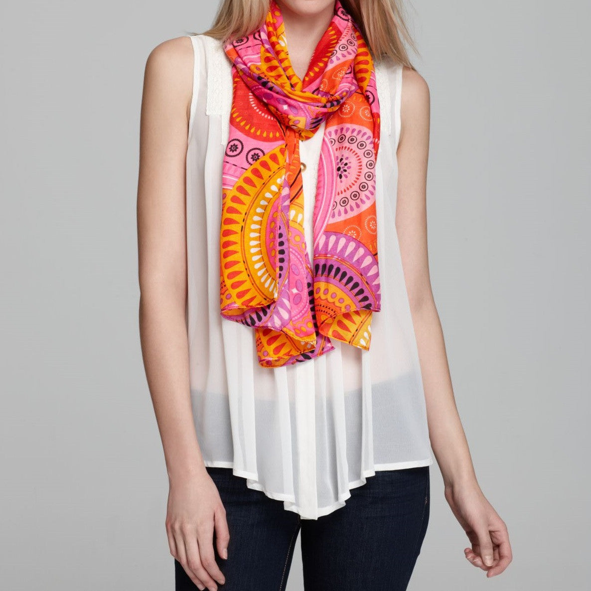 Echo Orange/Pink Printed Scarf Add a pop of color to your look