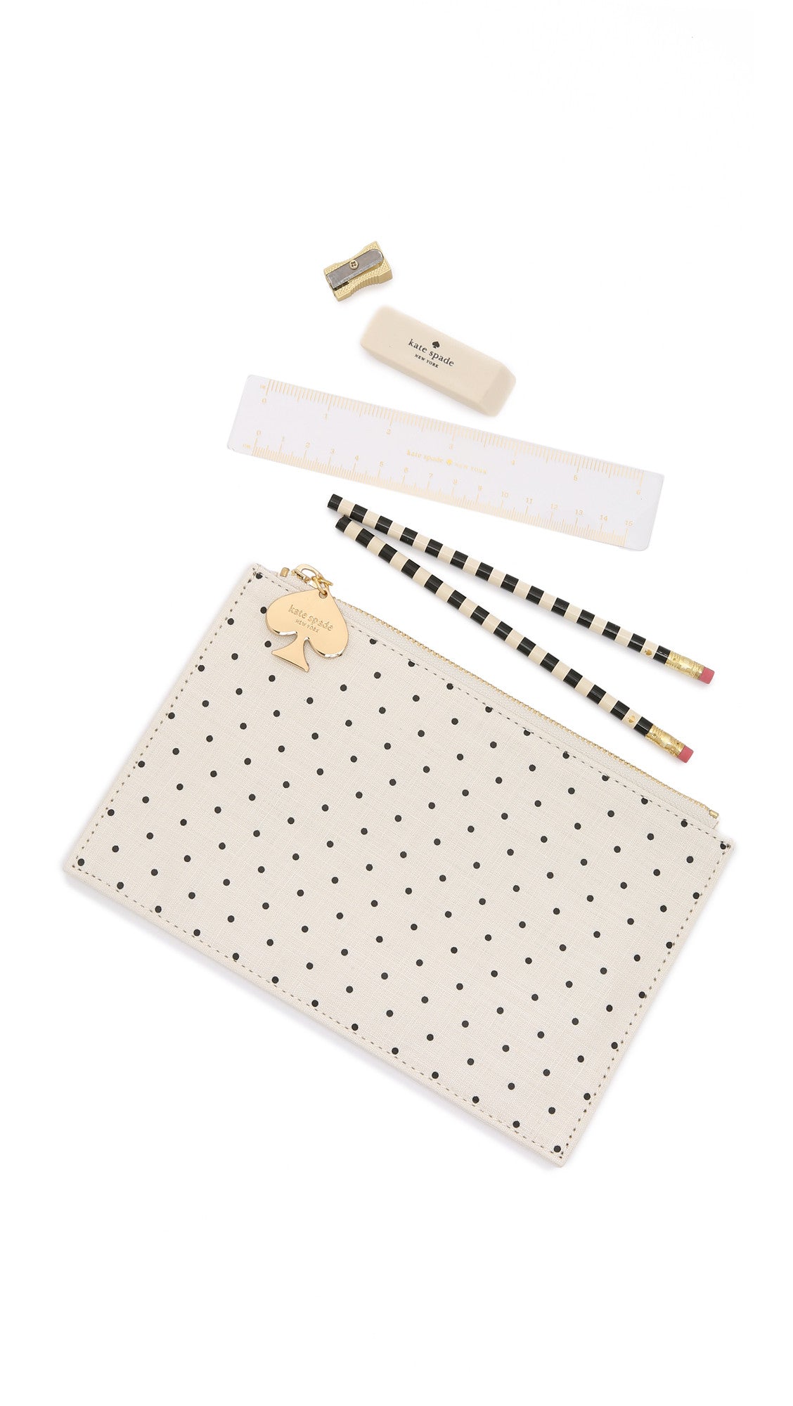 kate spade new york Polka Dot Pencil Case, Black/White