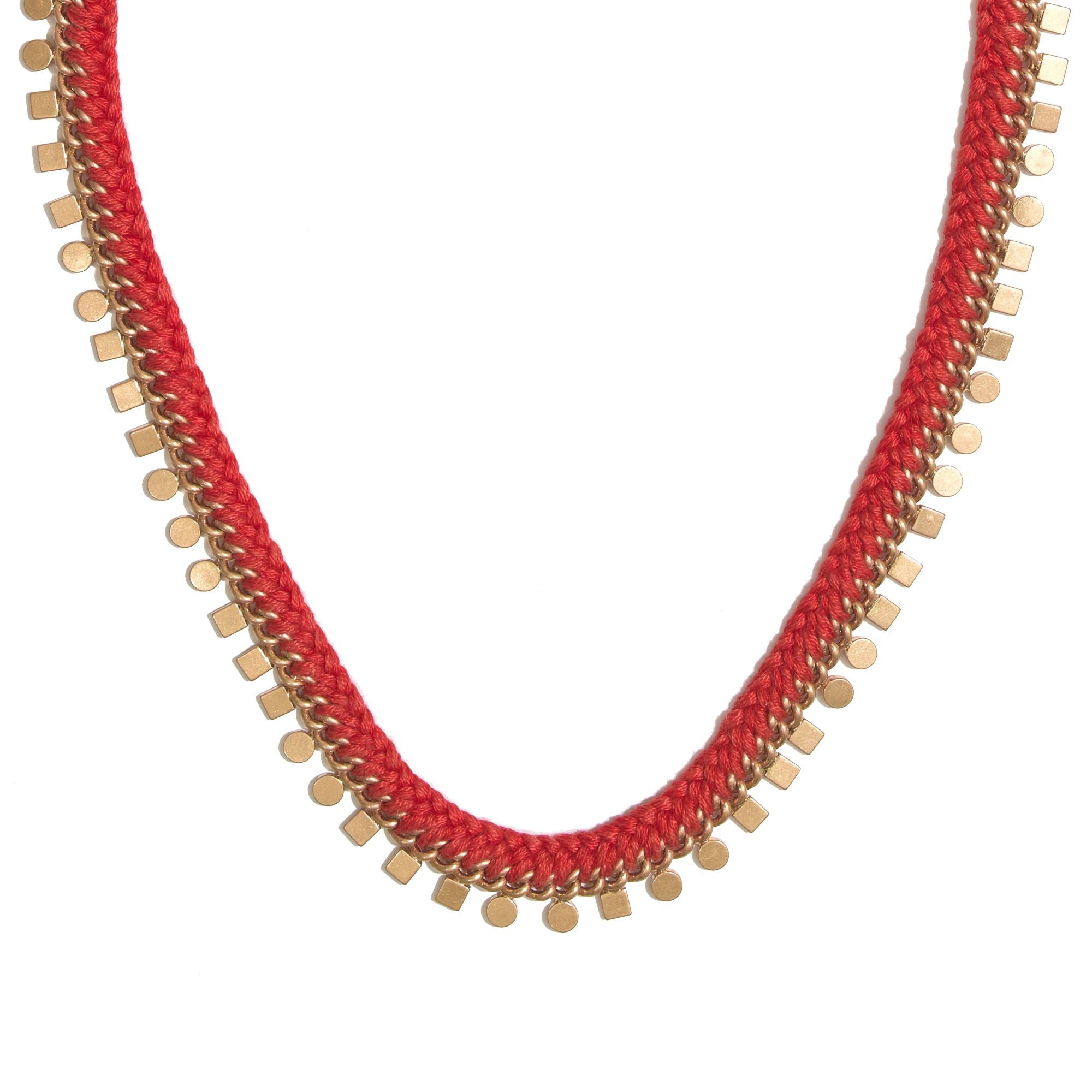 Madewell Red Braided Geo Chain Necklace Rusted Clay Closeup