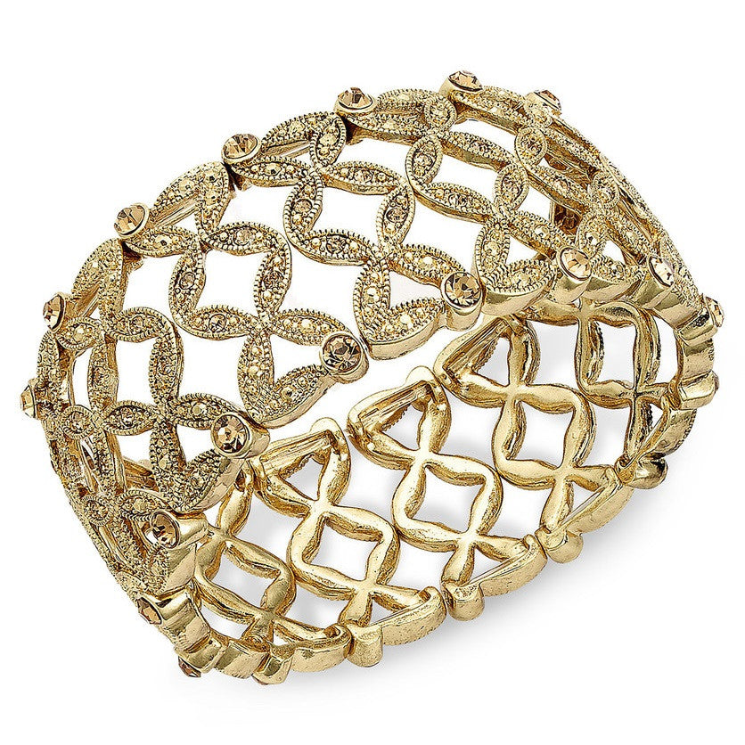 Monet Gold Plated Basket Weave Broad Stretch Bracelet