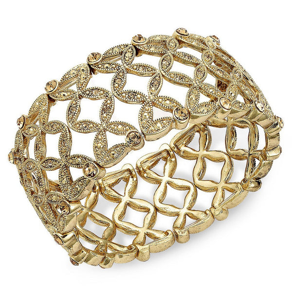 Monet Gold Plated Basket Weave Broad Stretch Bracelet