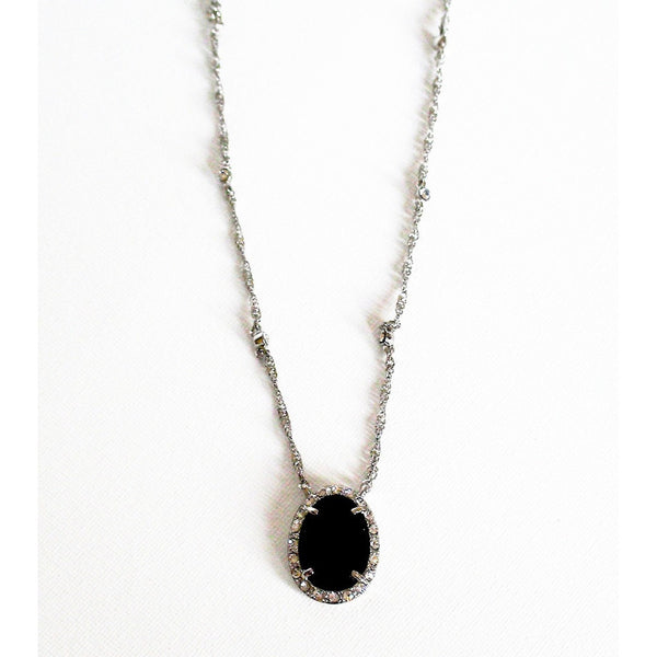 Monet Silver Tone Jet and Crystal Station Necklace
